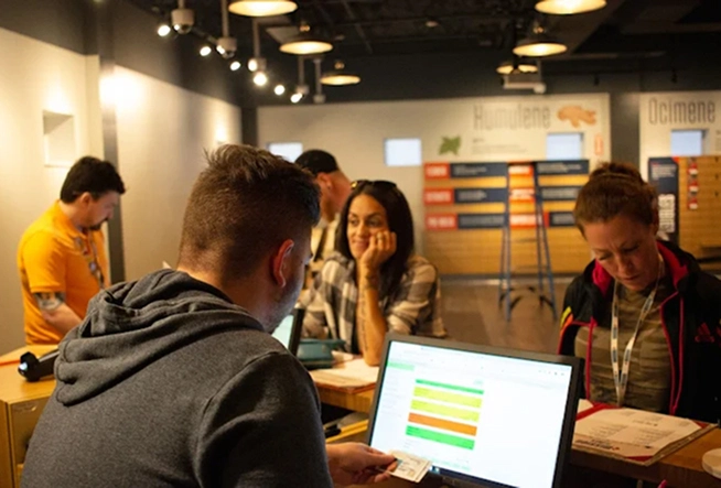 Customers at a Mission cannabis dispensary checkout