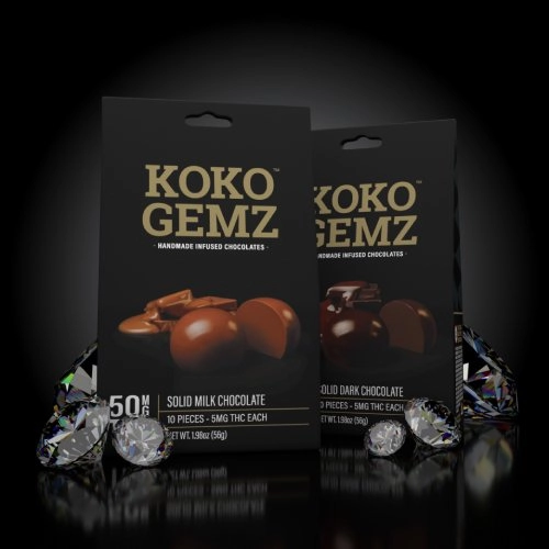 Koko Gemz milk and dark chocolate packages
