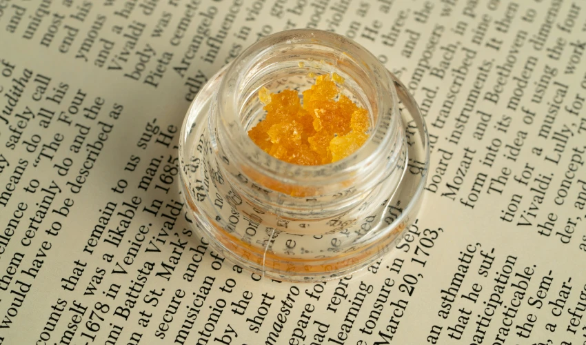 Macro view of amber cannabis concentrate